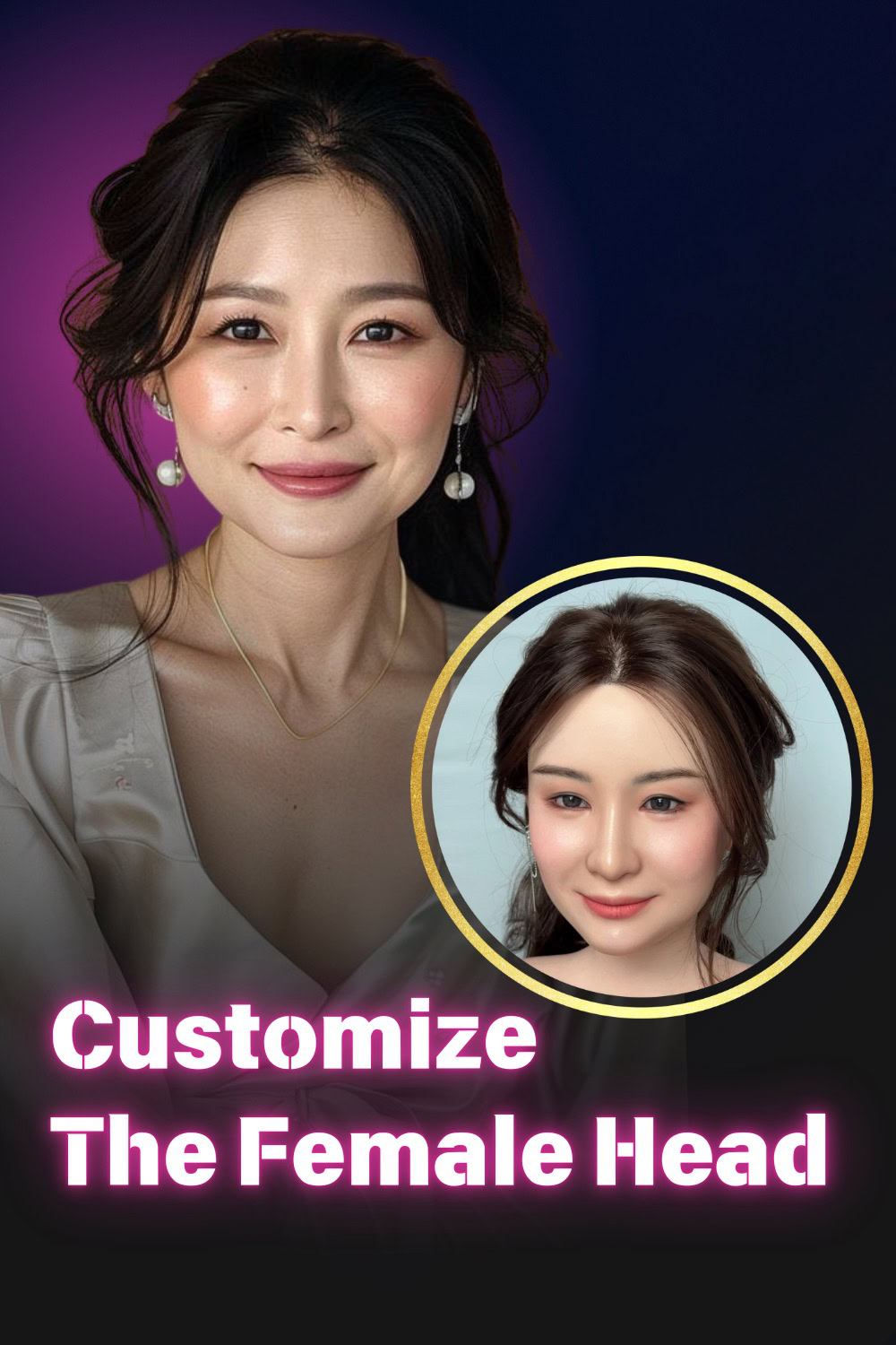 High-quality female doll head customization for realistic appearance.