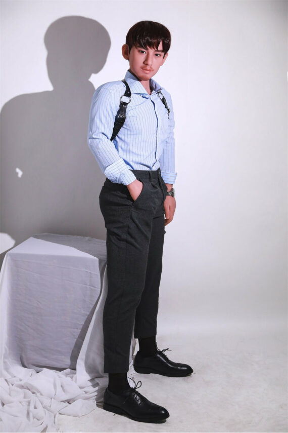 Boy doll with realistic features in a stylish business outfit, high-quality adult love doll, seducedoll product image.