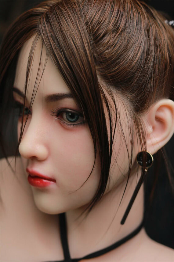 Realistic sex doll with detailed facial features and brown hair, ideal for intimate companionship and adult pleasure.