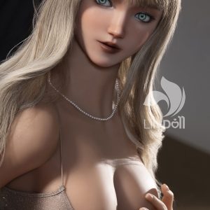 Realistic female love doll with blue eyes, blonde hair, and elegant jewelry for lifelike companionship.