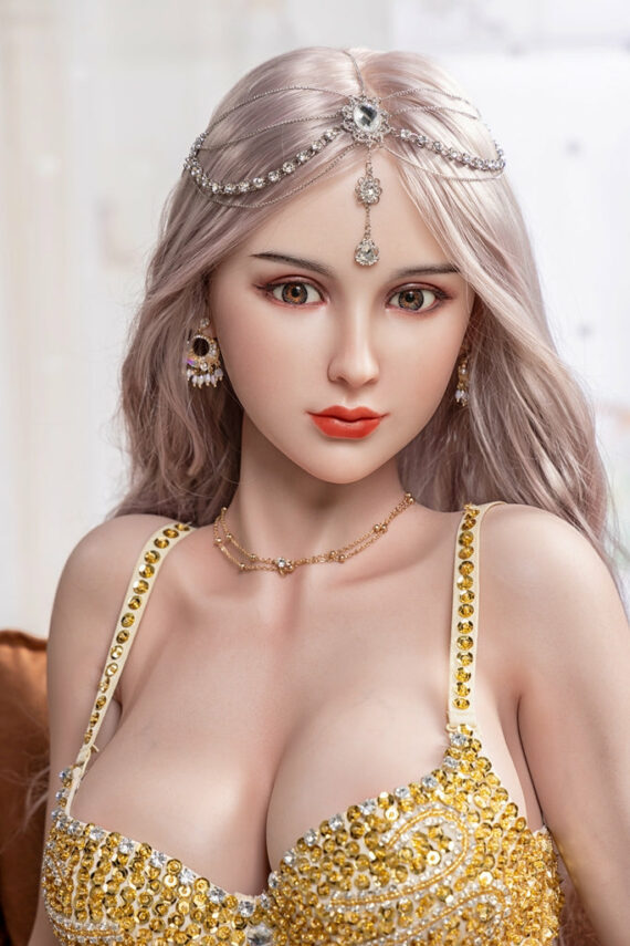 Luxurious realistic love doll female with detailed jewelry and glamorous outfit for adult entertainment at seducedoll.com.