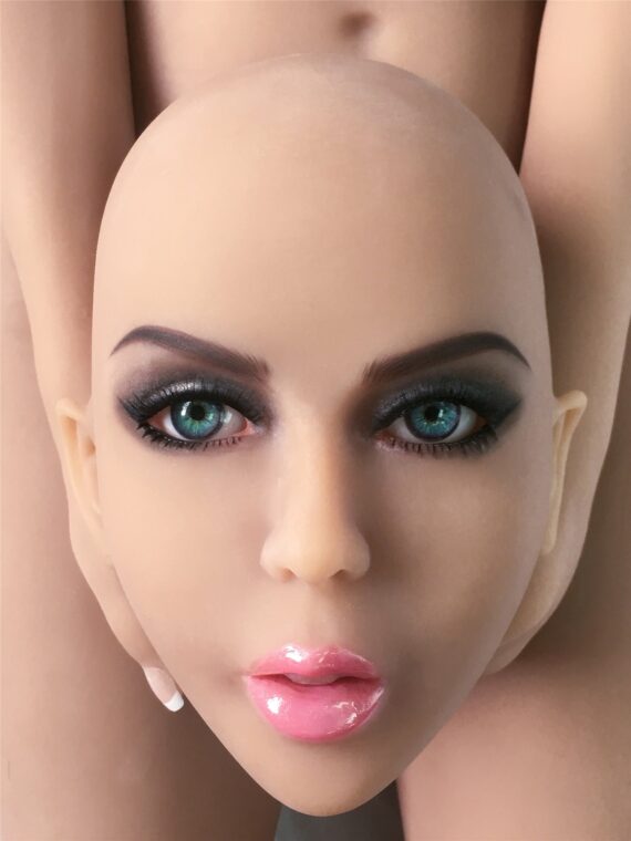 Silicone realistic female mannequin head with makeup for sex doll display.